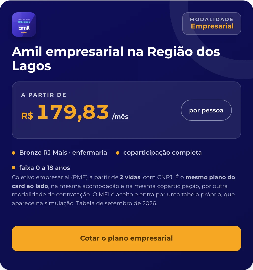 Menor valor da tabela de preços 2026 do plano de saúde amil para empresas na região dos lagos
