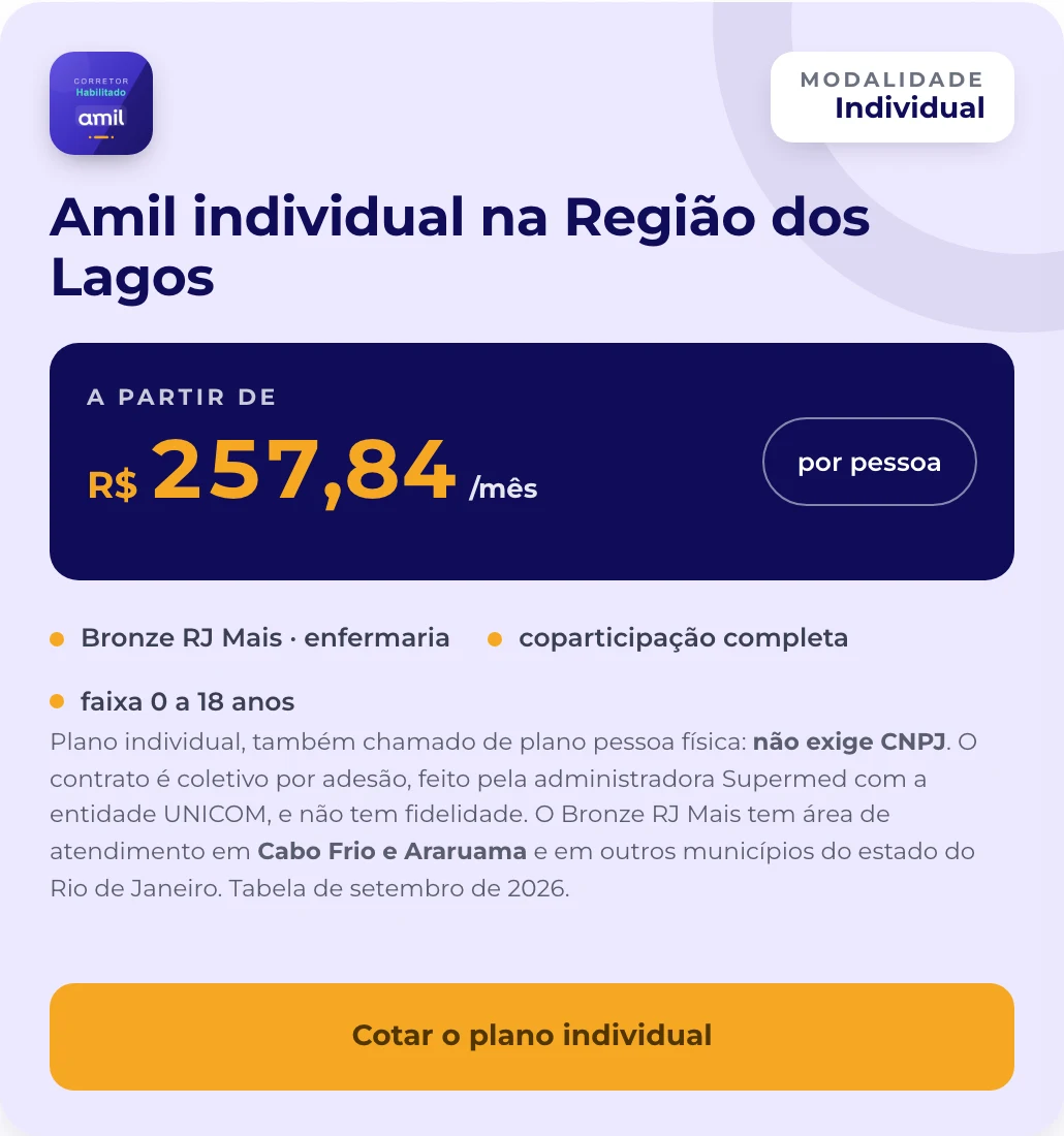 Menor valor da tabela de preços 2026 do plano de saúde amil na região dos lagos